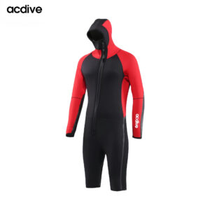 Customized 5mm Men Glued Slant Zip Neoprene Long Sleeve Johns Short Leg Hooded Canoeing Kayaking Diving Wetsuit