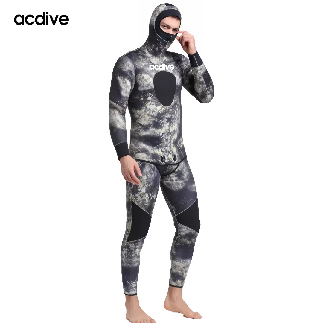 Professional Spearfishing Scuba Diving 2 Pieces Men Camo 5mm Neoprene Thermal Customized Hoodie Wetsuit