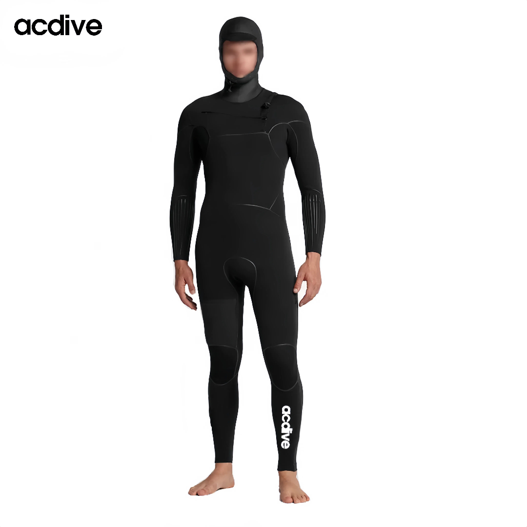 4/3mm Chest Zip Free Diving Kite Surfing Eco Friendly Thermal Elastic Neoprene Tape Sealed Hoodie Full Wetsuit