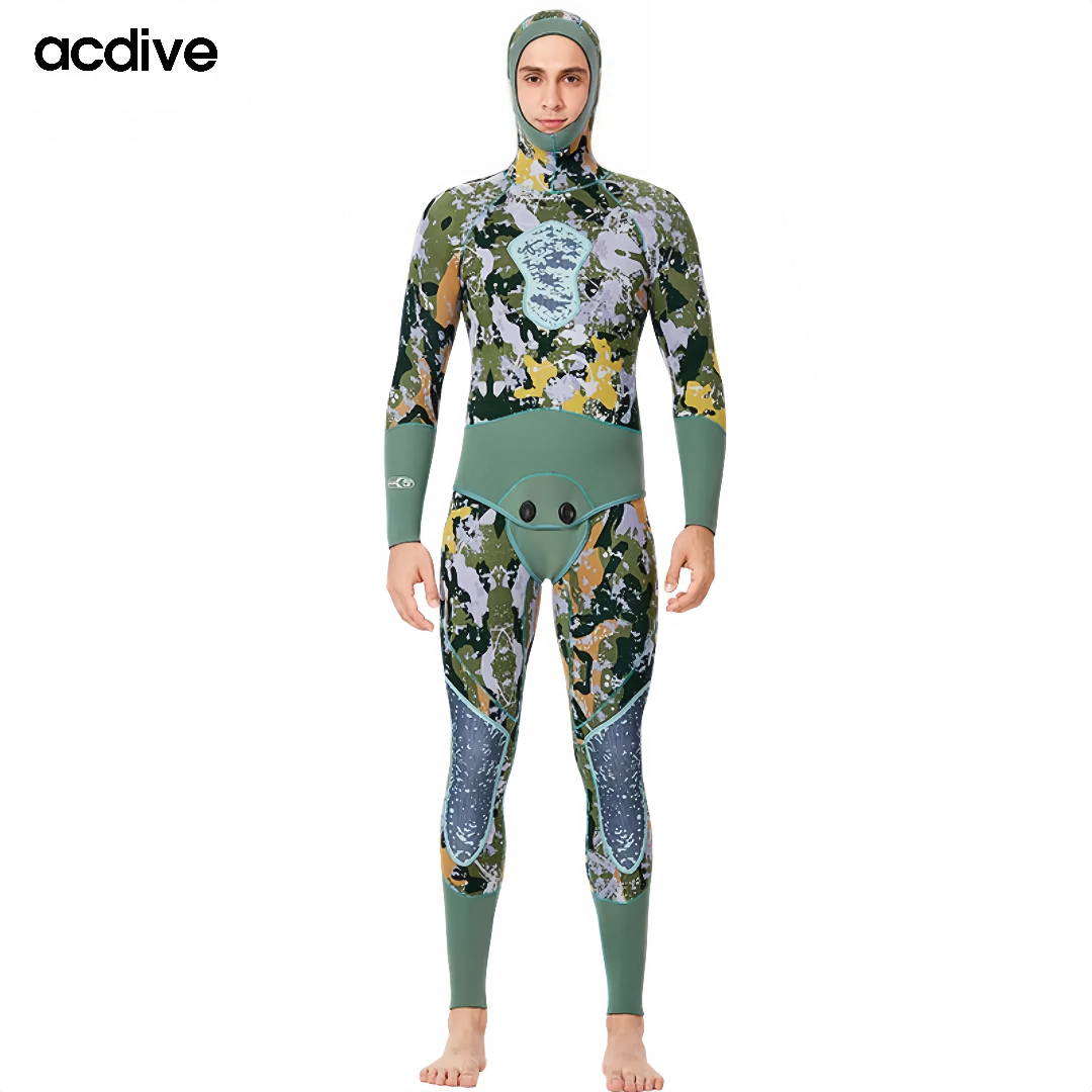 Adult 3mm Camo Neoprene Scuba Diving Spearfishing 2PCS Suits Hooded Keep Warm Underwater Wetsuit - Image 2