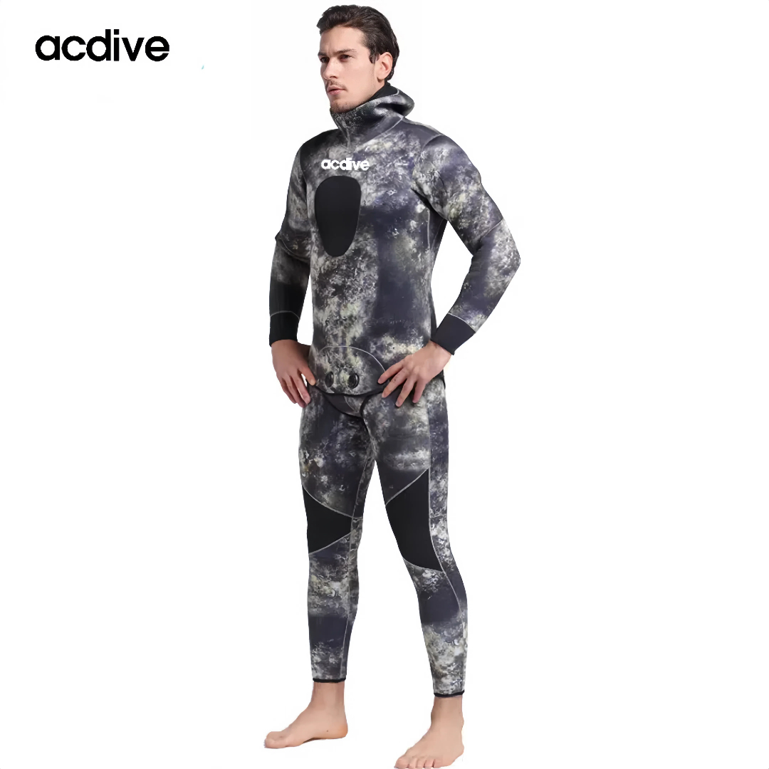 Professional Spearfishing Scuba Diving 2 Pieces Men Camo 5mm Neoprene Thermal Customized Hoodie Wetsuit - Image 2