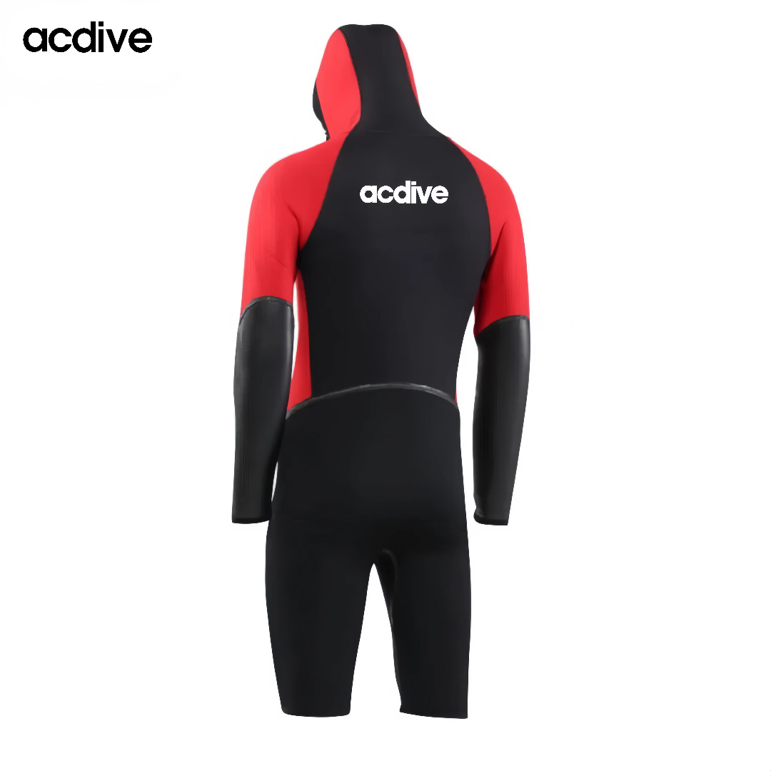 Customized 5mm Men Glued Slant Zip Neoprene Long Sleeve Johns Short Leg Hooded Canoeing Kayaking Diving Wetsuit - Image 2