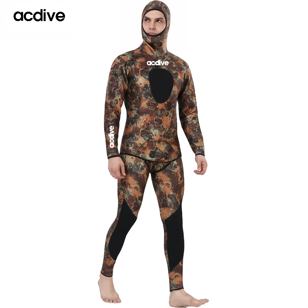 New 5mm Professional Camo Spearfishing 2. PCS Neoprene Men Diving Hoodie Customized Underwater Wetsuit