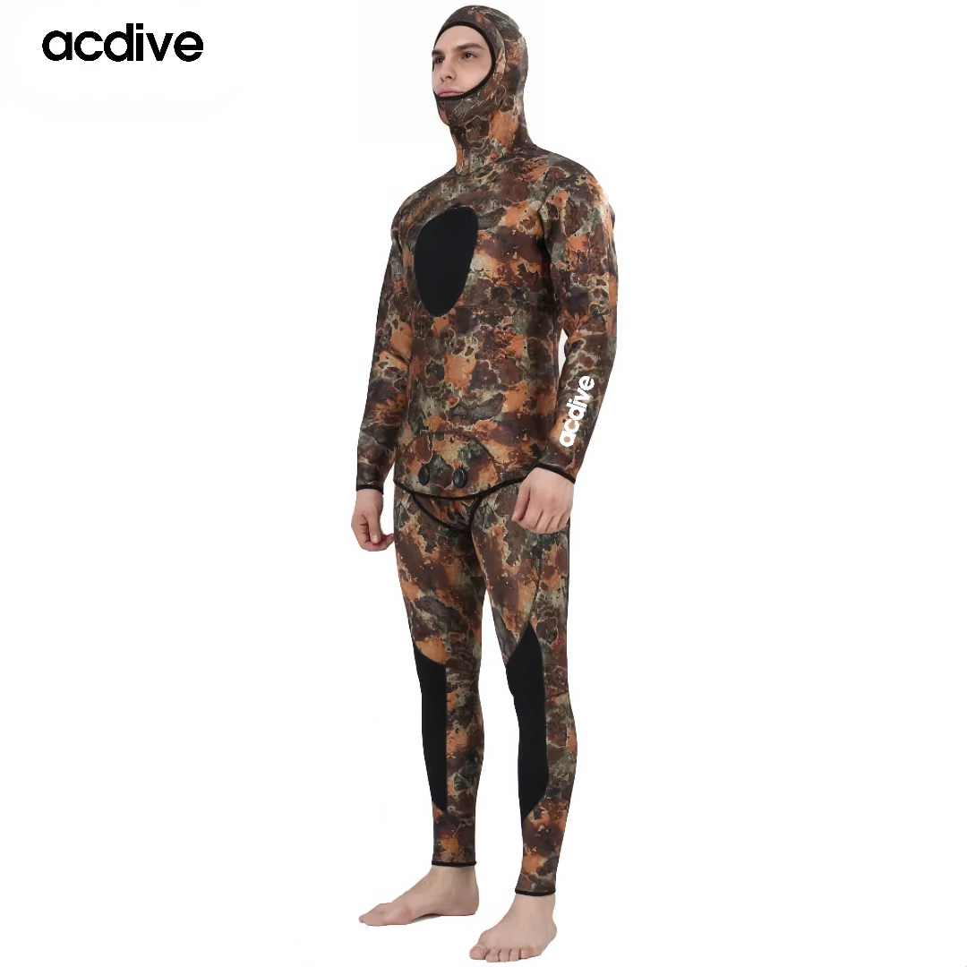 New 5mm Professional Camo Spearfishing 2. PCS Neoprene Men Diving Hoodie Customized Underwater Wetsuit - Image 2