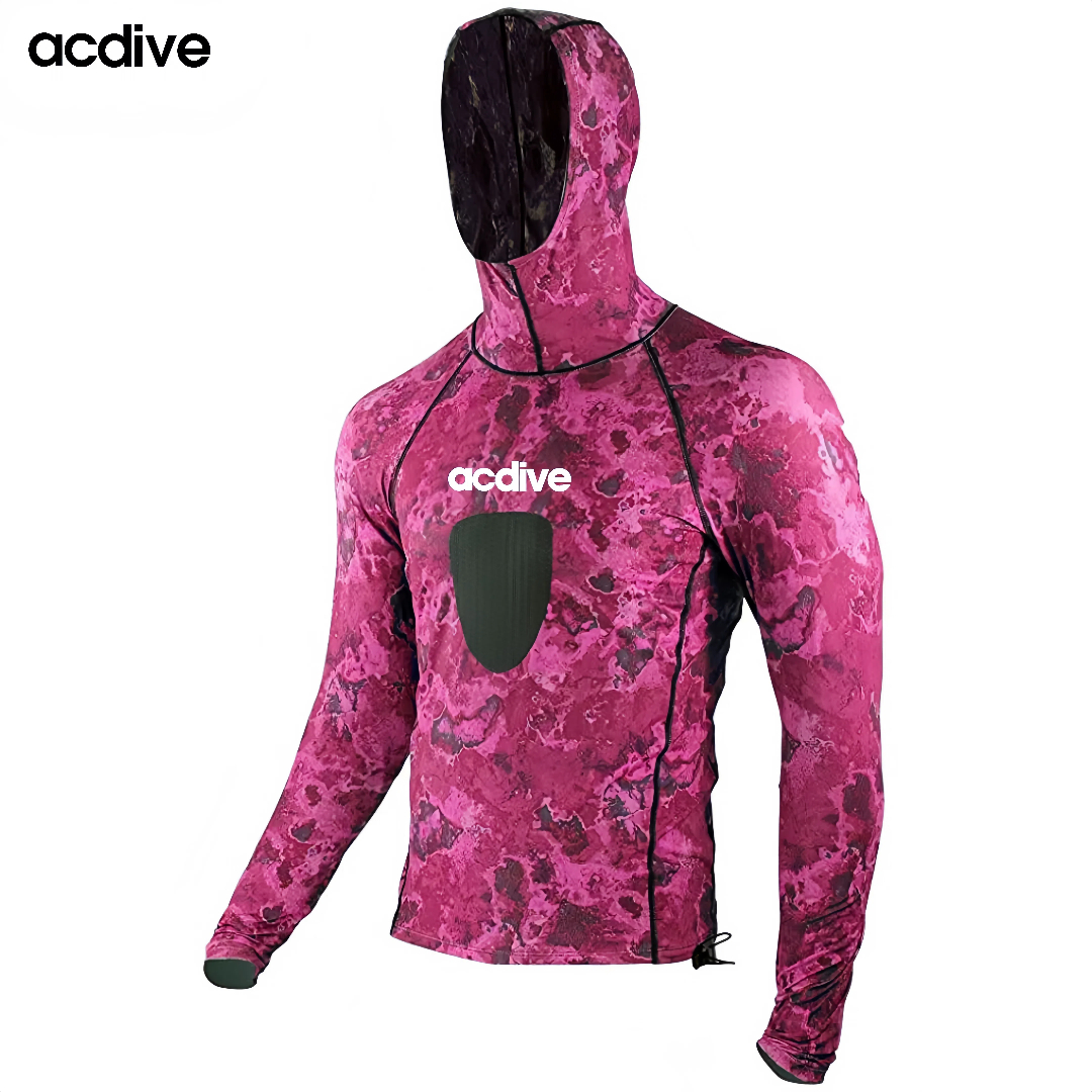 Acdive Custom Camouflage Pattern 2mm Cr Neoprene Adult Long Sleeve Hooded Spearfishing Free Diving Top - Image 3