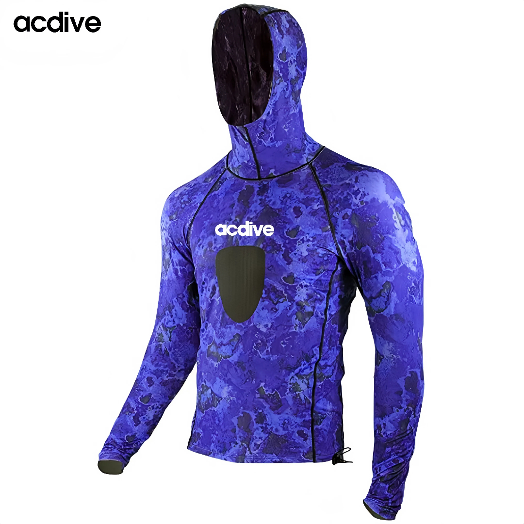 Acdive Custom Camouflage Pattern 2mm Cr Neoprene Adult Long Sleeve Hooded Spearfishing Free Diving Top - Image 4