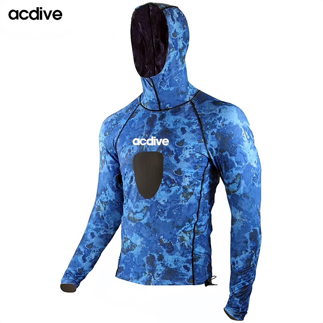 Acdive Custom Camouflage Pattern 2mm Cr Neoprene Adult Long Sleeve Hooded Spearfishing Free Diving Top - Image 2