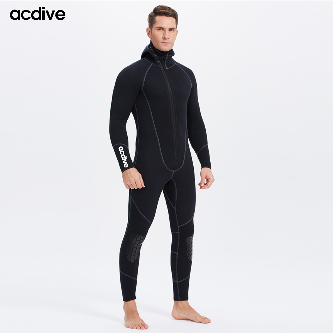 Slant Zip 5mm High Stretchy Neoprene Full Scuba Free Diving Hooded Men Keep Warm Wetsuit - Image 2