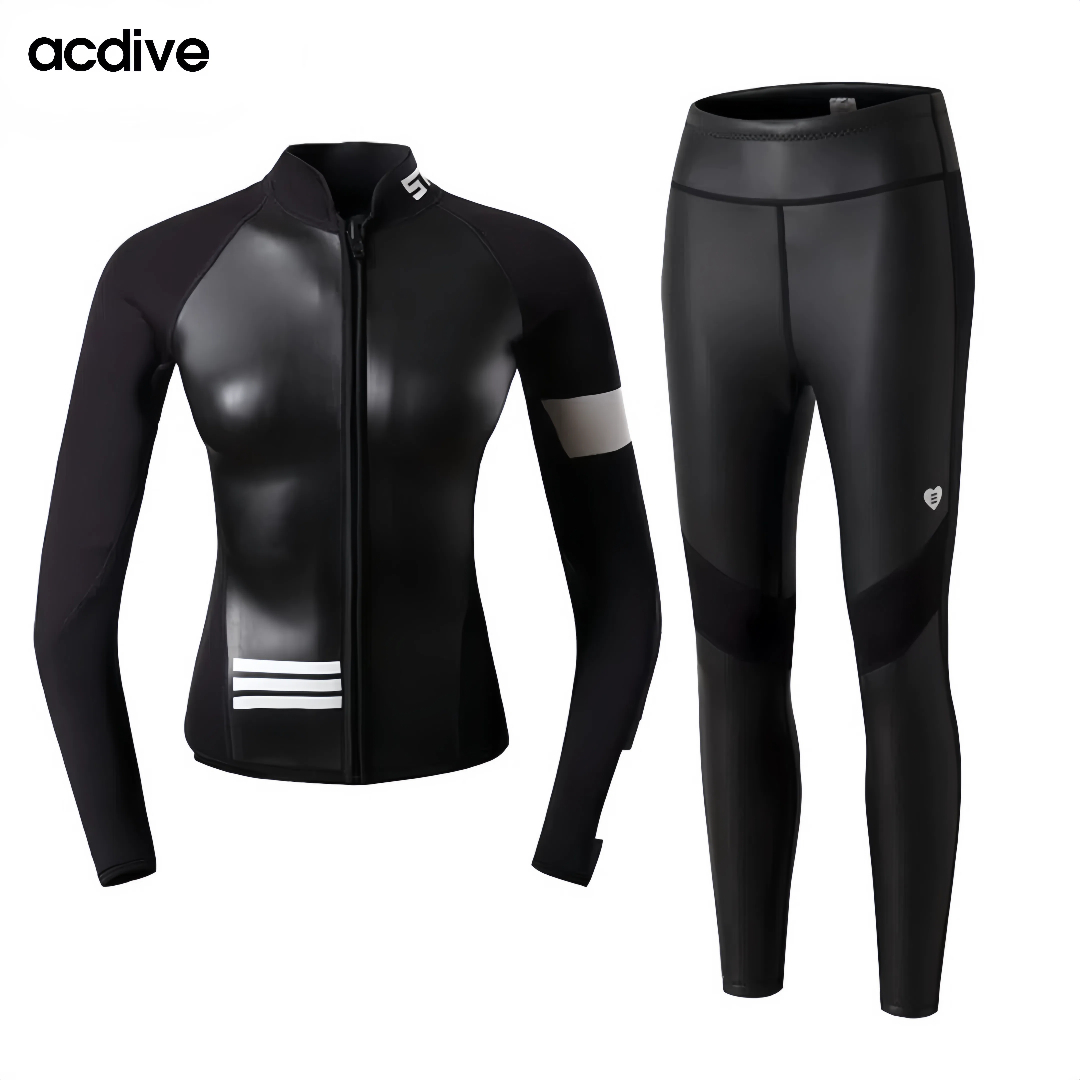 Acdive New Women 2mm Ultra Stretchy Neoprene OEM ODM Free Diving Snorkeling Thermal Two Pieces Wetsuit - Image 4
