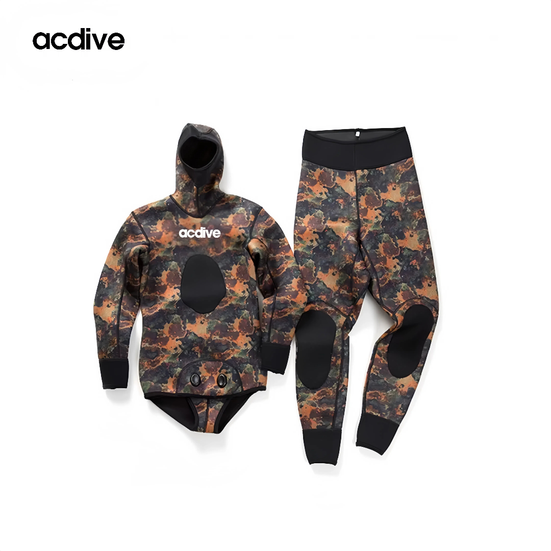 New 3mm Free Diving Adult Customized Camo Pattern Full Sleeve Two Pieces Hoodie Spearfishing for Warmers Wetsuit