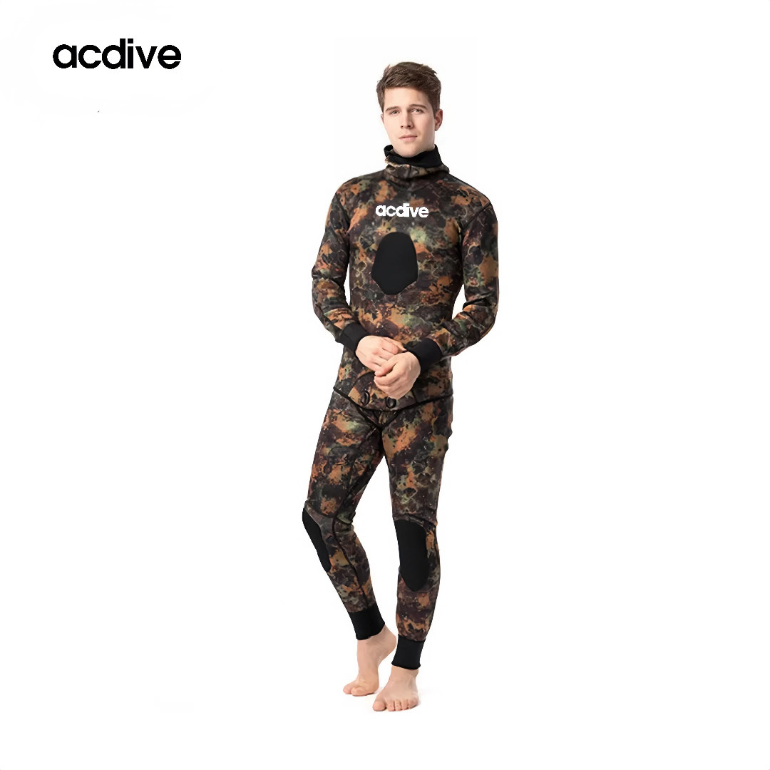 New 3mm Free Diving Adult Customized Camo Pattern Full Sleeve Two Pieces Hoodie Spearfishing for Warmers Wetsuit - Image 3