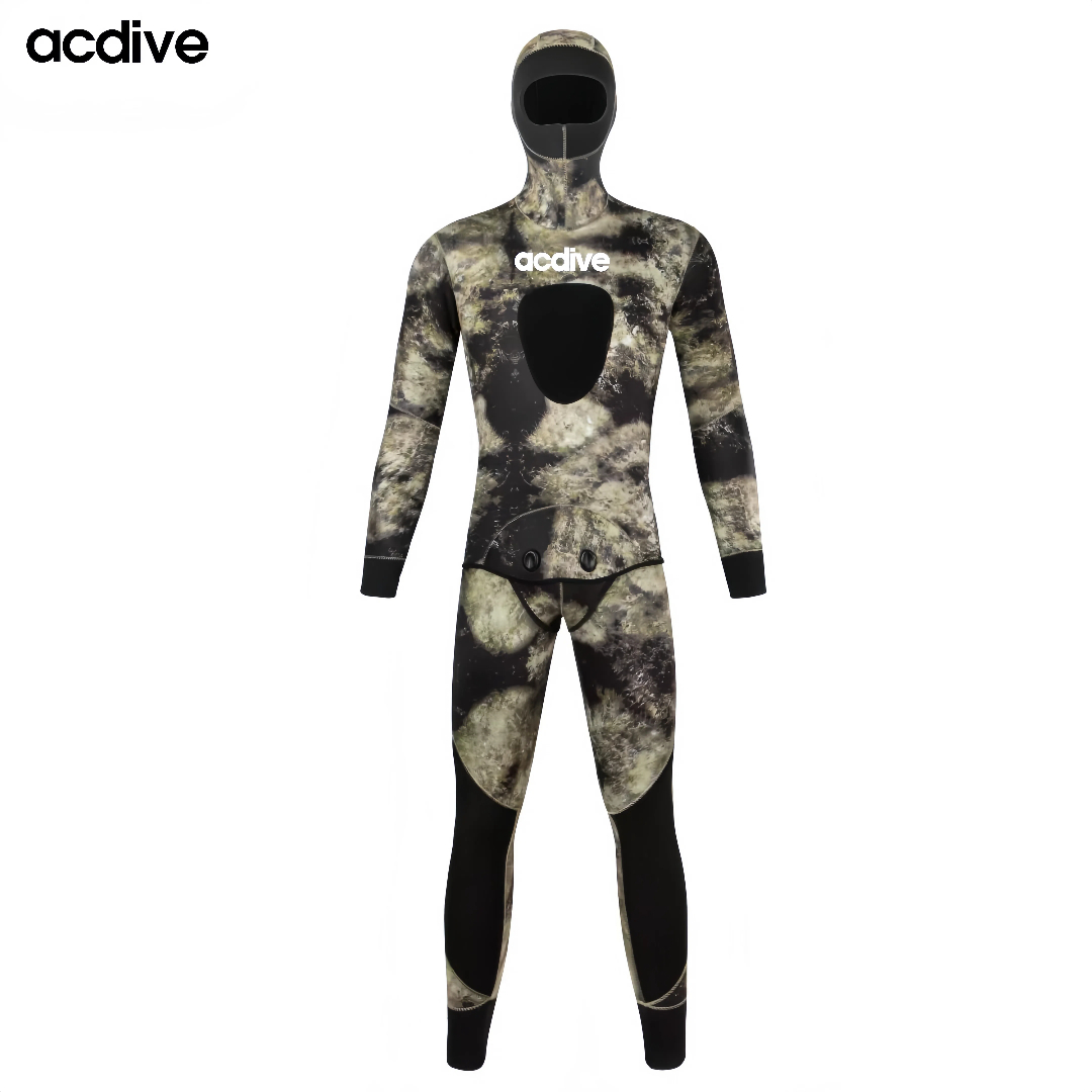 Acdive New Pattern Adult 5mm Stretchy Camo Neoprene Two Pieces Diving Hooded Thicken Thermal Wetsuit - Image 2