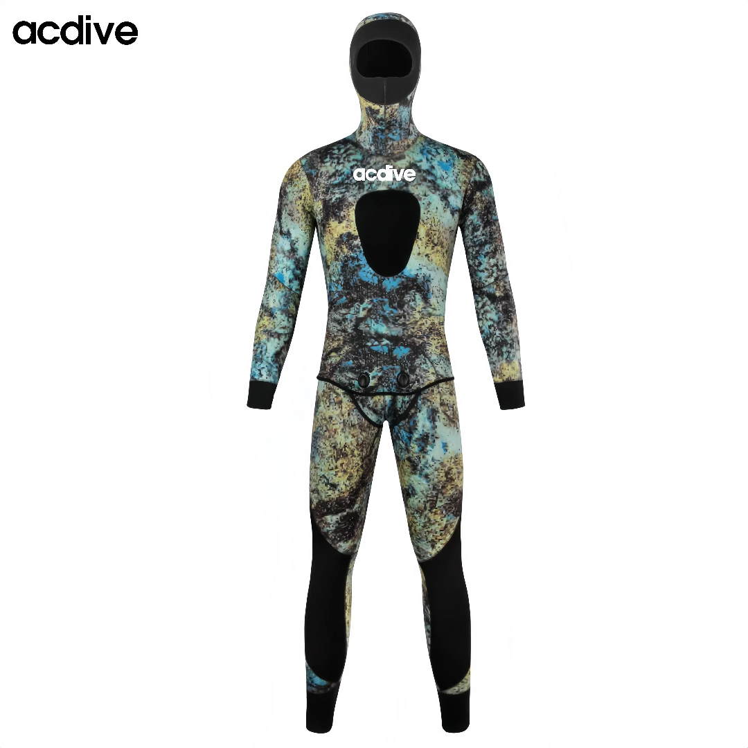 Acdive New Pattern Adult 5mm Stretchy Camo Neoprene Two Pieces Diving Hooded Thicken Thermal Wetsuit
