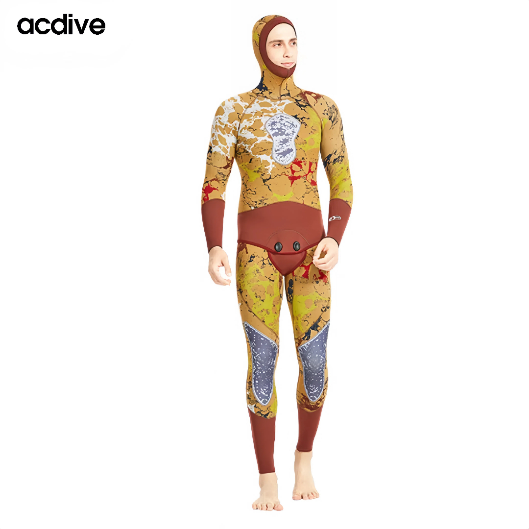 Adult 3mm Camo Neoprene Scuba Diving Spearfishing 2PCS Suits Hooded Keep Warm Underwater Wetsuit