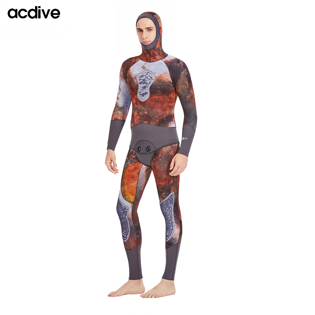 Adult 3mm Camo Neoprene Scuba Diving Spearfishing 2PCS Suits Hooded Keep Warm Underwater Wetsuit - Image 4