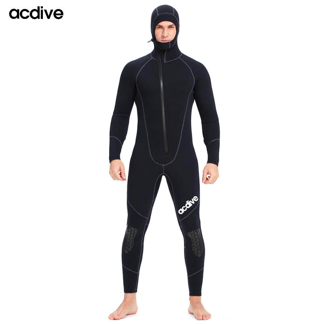 Slant Zip 5mm High Stretchy Neoprene Full Scuba Free Diving Hooded Men Keep Warm Wetsuit