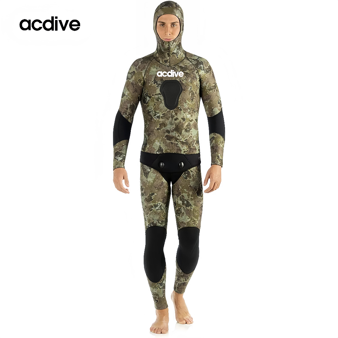 Customized 2. PCS 5mm Spearfishing Camo Ultra Stretchy Cr Neoprene Men Hooded Open Cell Scuba Diving Wetsuit