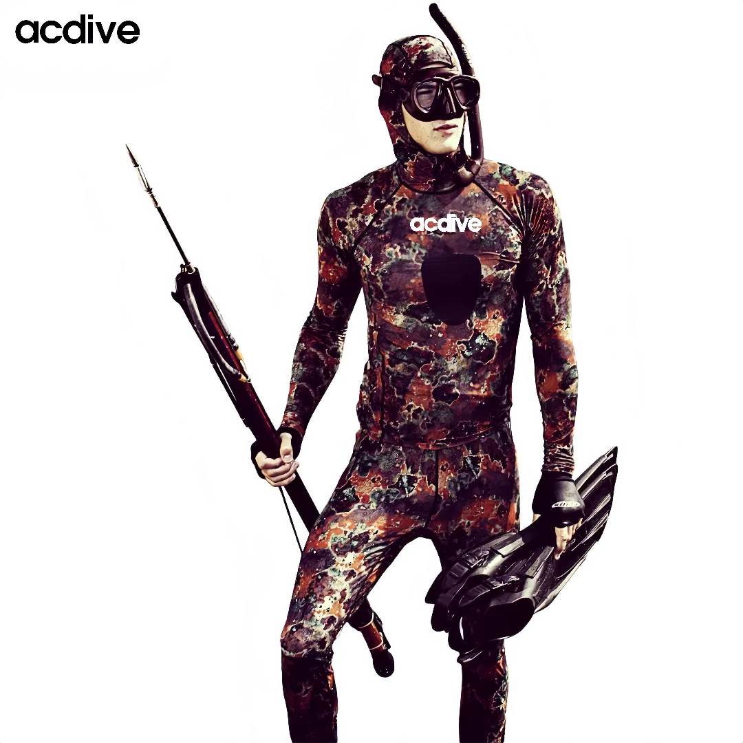 Acdive Custom Camouflage Pattern 2mm Cr Neoprene Adult Long Sleeve Hooded Spearfishing Free Diving Top