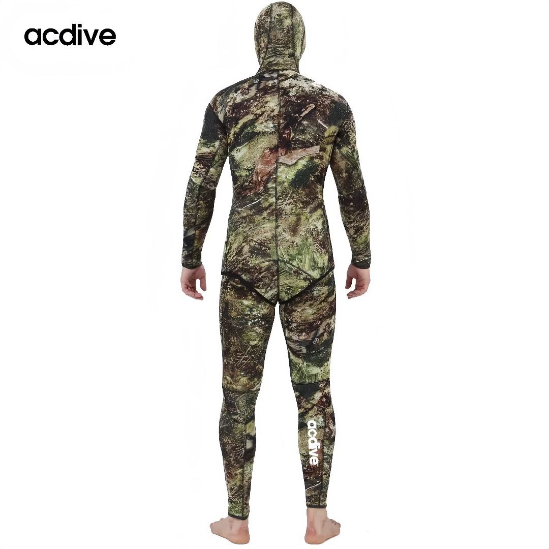 Acdive New 5mm Mens 2 Pieces OEM ODM Camo Stretchy Neoprene Spearfishing Free Diving Thermal Hooded Wetsuit - Image 4