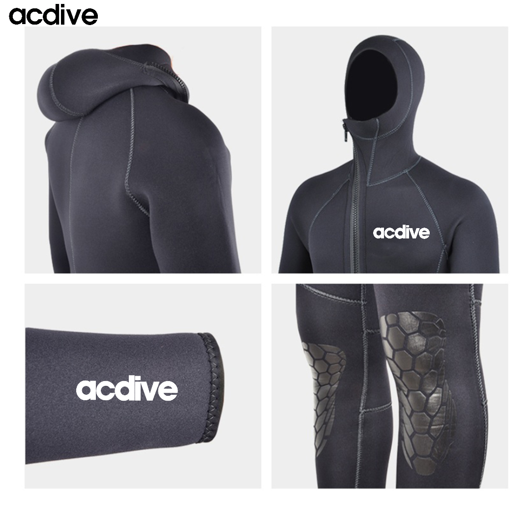 Slant Zip 5mm High Stretchy Neoprene Full Scuba Free Diving Hooded Men Keep Warm Wetsuit - Image 3