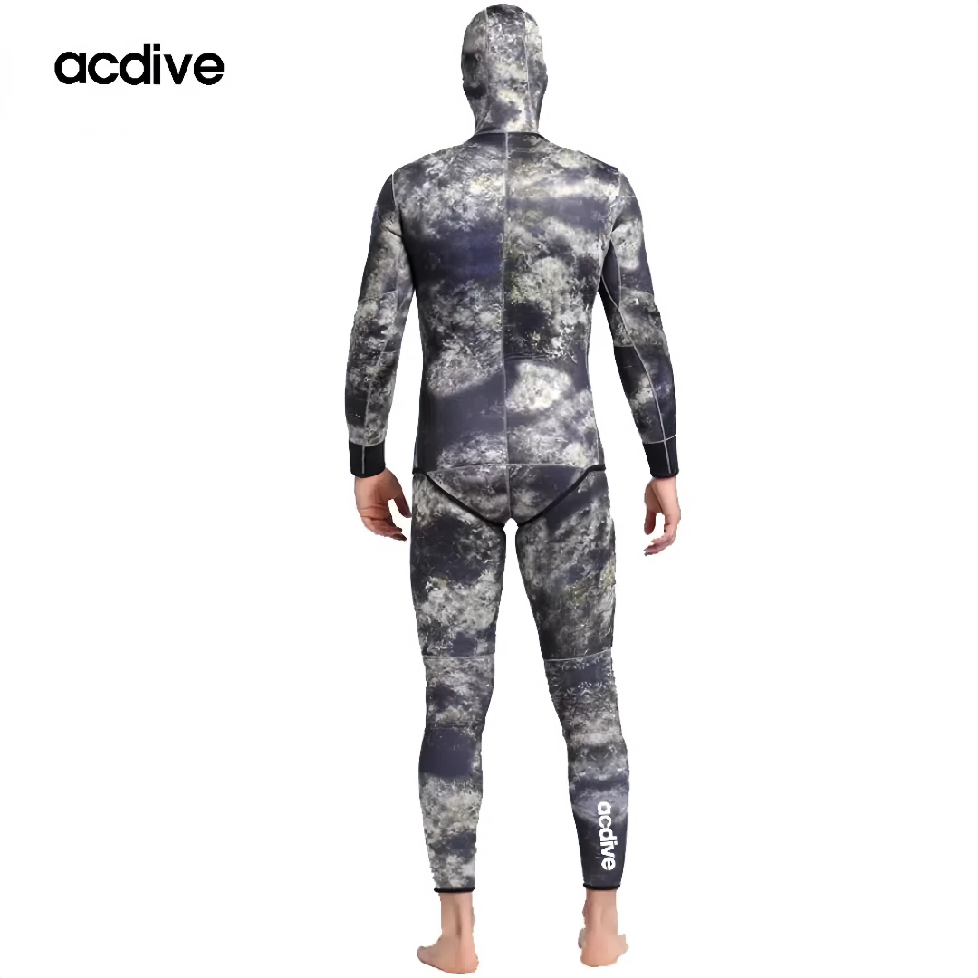 Professional Spearfishing Scuba Diving 2 Pieces Men Camo 5mm Neoprene Thermal Customized Hoodie Wetsuit - Image 4