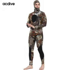 Thermal 5mm Neoprene Men 2PCS Camo Hoodie Diving Spearfishing Fasteners Wetsuits