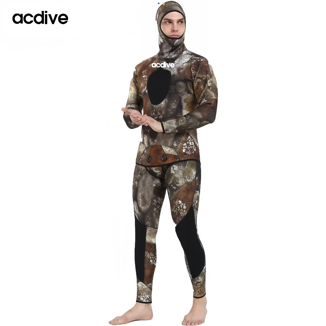 Thermal 5mm Neoprene Men 2PCS Camo Hoodie Diving Spearfishing Fasteners Wetsuits