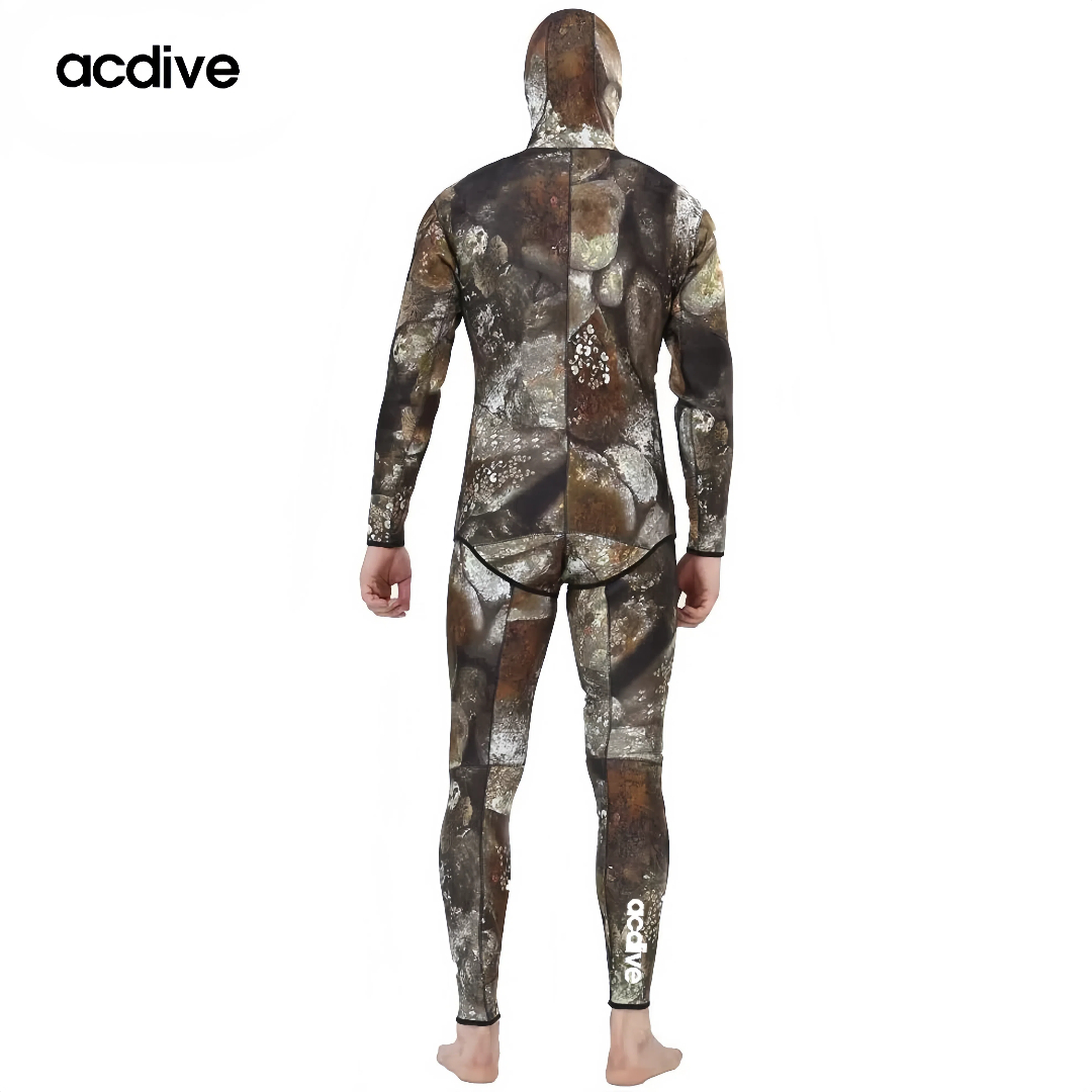 Thermal 5mm Neoprene Men 2PCS Camo Hoodie Diving Spearfishing Fasteners Wetsuits - Image 3