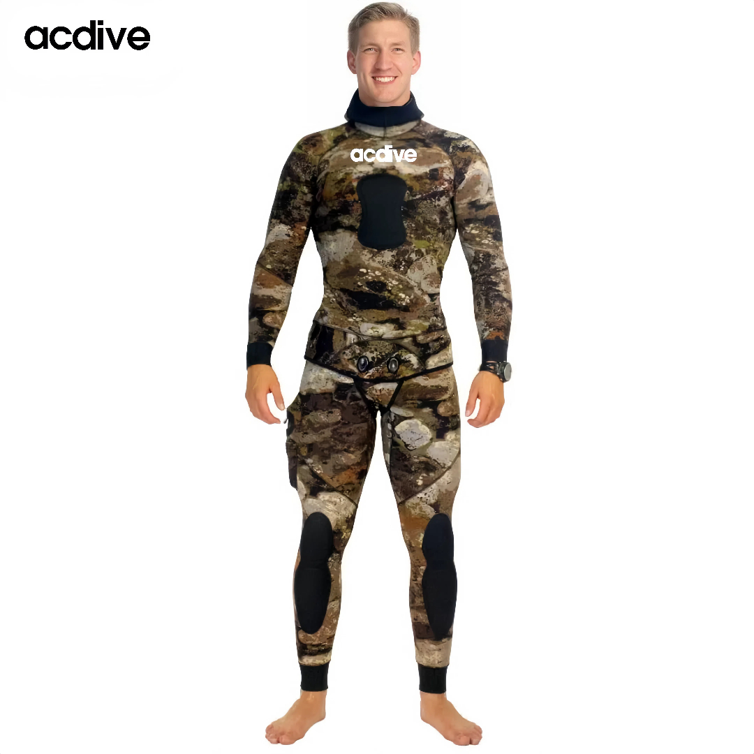Hooded 5mm Stretchy Neoprene 2. PCS Customized Camo Pattern Spearfishing Adult Scuba Diving Wetsuit - Image 2